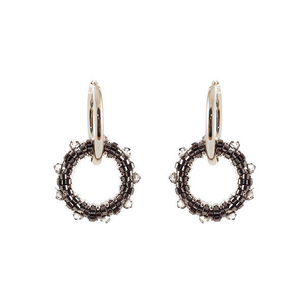 Set oorbellen Rebelle Hematite/ Crystal satin/ Zilver