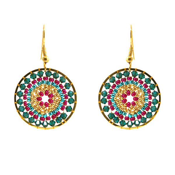 Oorbellen Mia ( donker groen, fuchsia, goud)