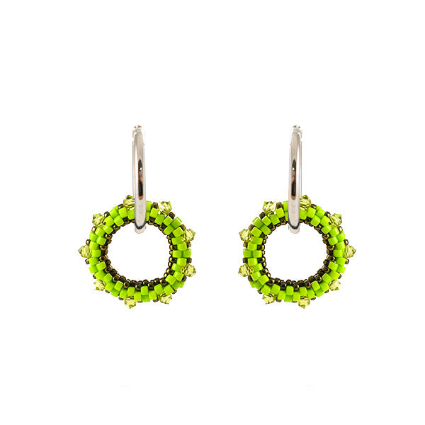 Set oorbellen Rebelle  Groen/ Lt olivine/ Zilver