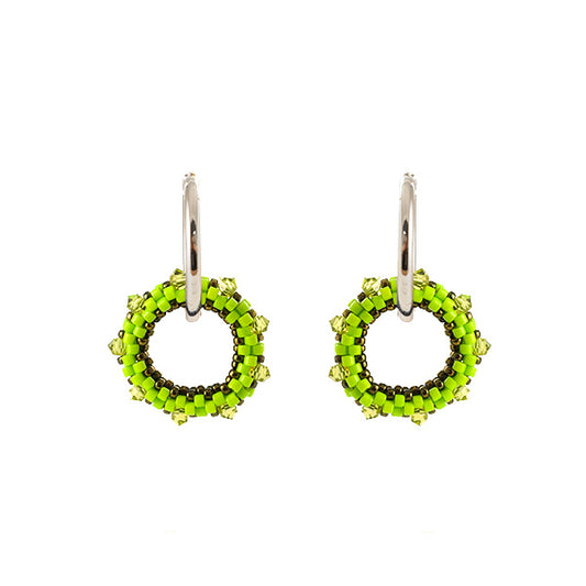 Set oorbellen Rebelle  Groen/ Lt olivine/ Zilver