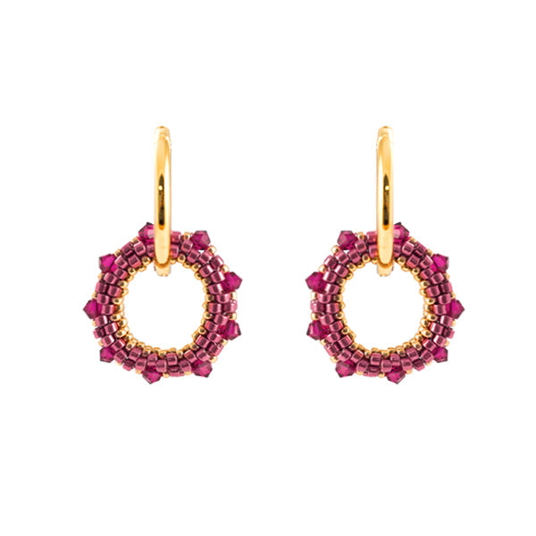 Set oorbellen Rebelle  Magenta/ Ruby/ Goud